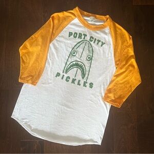 Port City Pickles Raglan baseball Shirt 3/4 1/2 sleeve White Green Yellow Orange